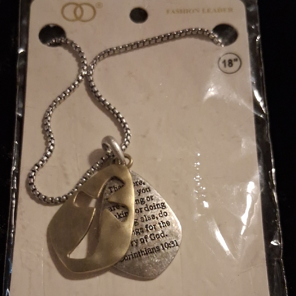 Silver and Gold Inspirational Cross Pendant Necklace. 18 In Long Nwt